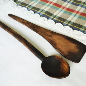 Vintage Wooden Hand Carved Spoon and Spatula, Primitive Wooden Kitchen Set ,Retro décor ,Farmhouse Décor