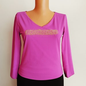 Roccobarocco Jeans Hot Pink Long Sleeve Blouse,Designer Women's Top