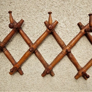 Vintage Primitive Wooden Wall Hanger, Hooks Rack Coat Robe ,Folding hanger,Rustic decor
