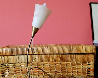 Lampe de table vintage en laiton : verre dépoli Art nouveau Mid-Century