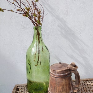 Vintage Gran Mano Soplada Botella Demijohn Demijohn, Antigua Botella Verde Claro, Decoración Rústica Casa de Campo