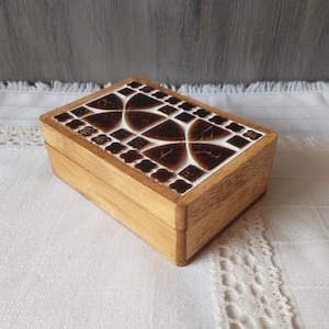 Vintage Tile Mosaic Wood Box: Handmade Trinket Jewelry Storage