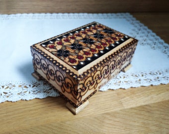 Hand-carved Wooden Box,Wooden Jewelry Box ,Hand Painted Box, Bulgarian Folk Art, Wooden Trinket Box ,Souvenir ,Carving Wood Decor ,Gift