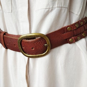 Vintage 1980s  Women&#39;s Belt ,Caramel Brown Leather Wide leather Belt, Bohemian Belt