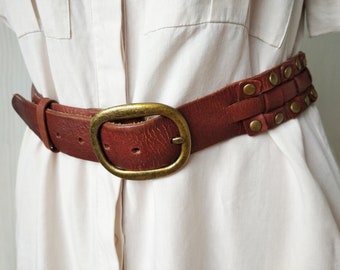Vintage The Limited wide brown leather boho beaded belt Vintage the Limited Wide Brown Leather Boho Beaded Belt  main image 3