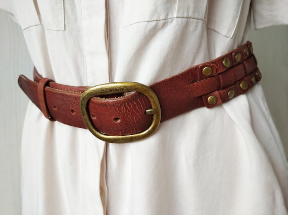 Vintage Brown Leather Fringe Belt Caramel Stud Vintage Camel Suede Belt, Tie Belt for Women With Tassels  main image 4