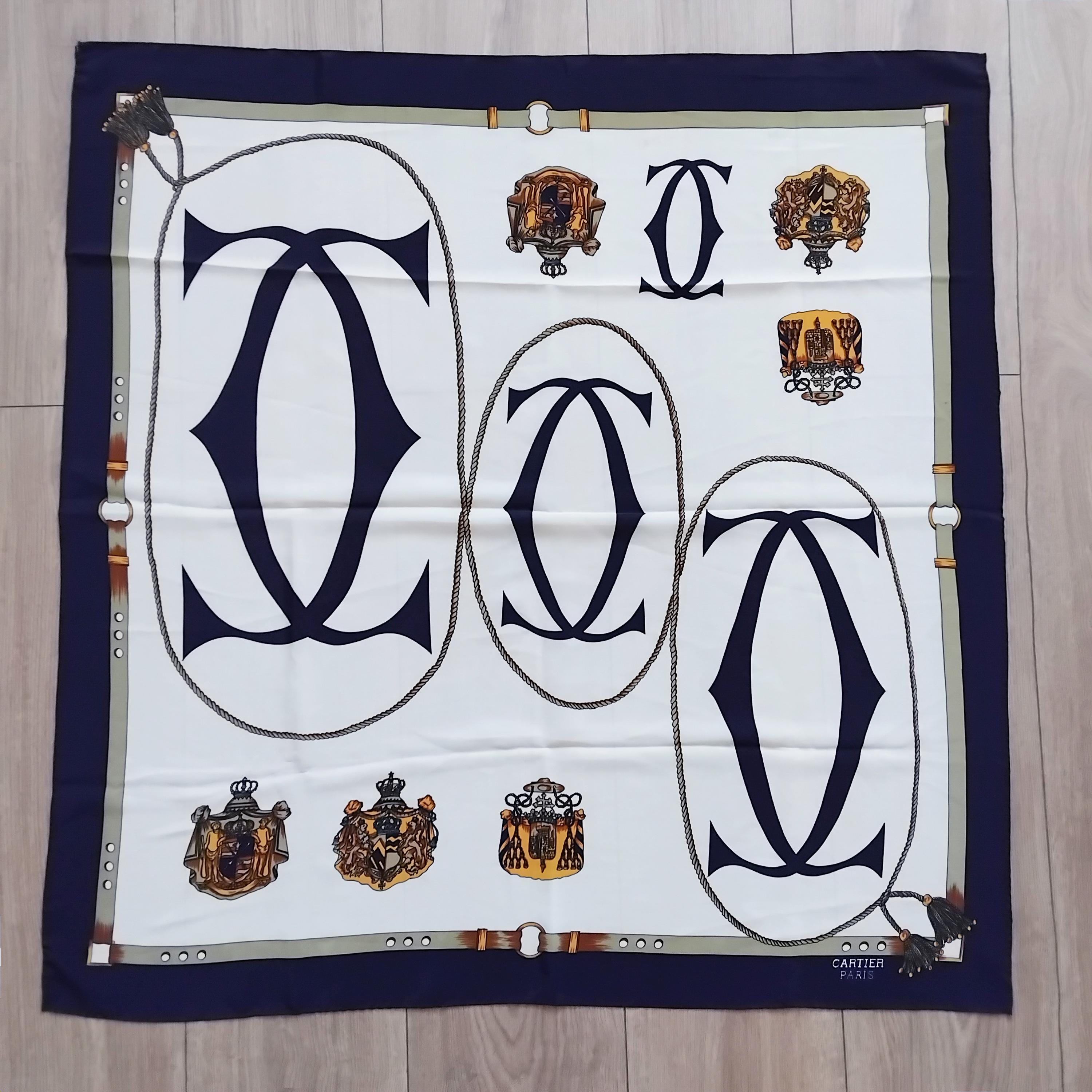 Vintage Cartier Silk Scarf: Equestrian Logo Print, Made in France