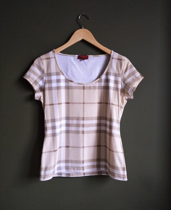 Women s Burberry London T shirt Cotton Size 42 vintage Burberry T shirt Nova Check Etsy