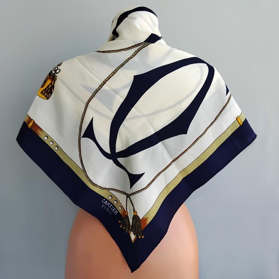 Vintage Cartier Silk Scarf: Equestrian Logo Print, Made in France