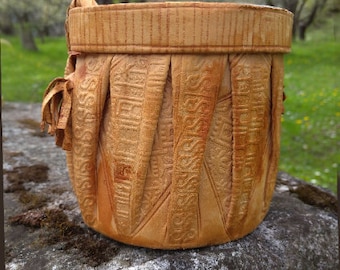 Vintage Hand-Stitched Leather Box: Round Trinket Storage