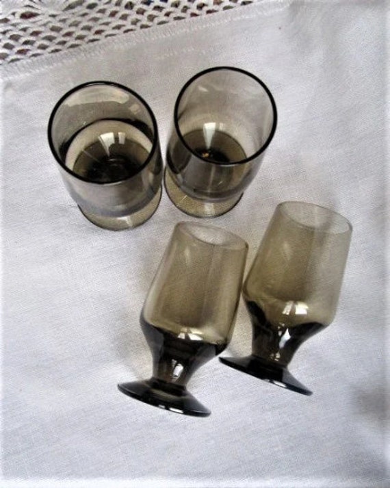 Vintage Smokey Glasses , Small fancy glasses, Bra… - image 3