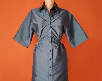 Camisa Corta Vestido Gris SANDRO,Mini Vestido Abertura Sandro