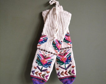 Vintage Hand-Knitted Wool Socks: Bulgarian Folk Art Decor