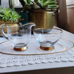 Vintage 1950s Three Piece -Glass Creamer and Sugar Set With Tray
