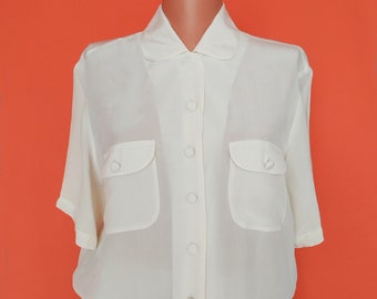 Vintage Women's Silk Blouse, Silk Shirt White ,Comfortable Silk Top,Gift For Her