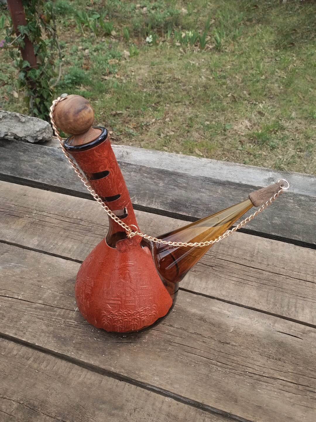 Vintage PORRON Wine Decanter ,vintage Spanish Amber Glass Wine Decanter