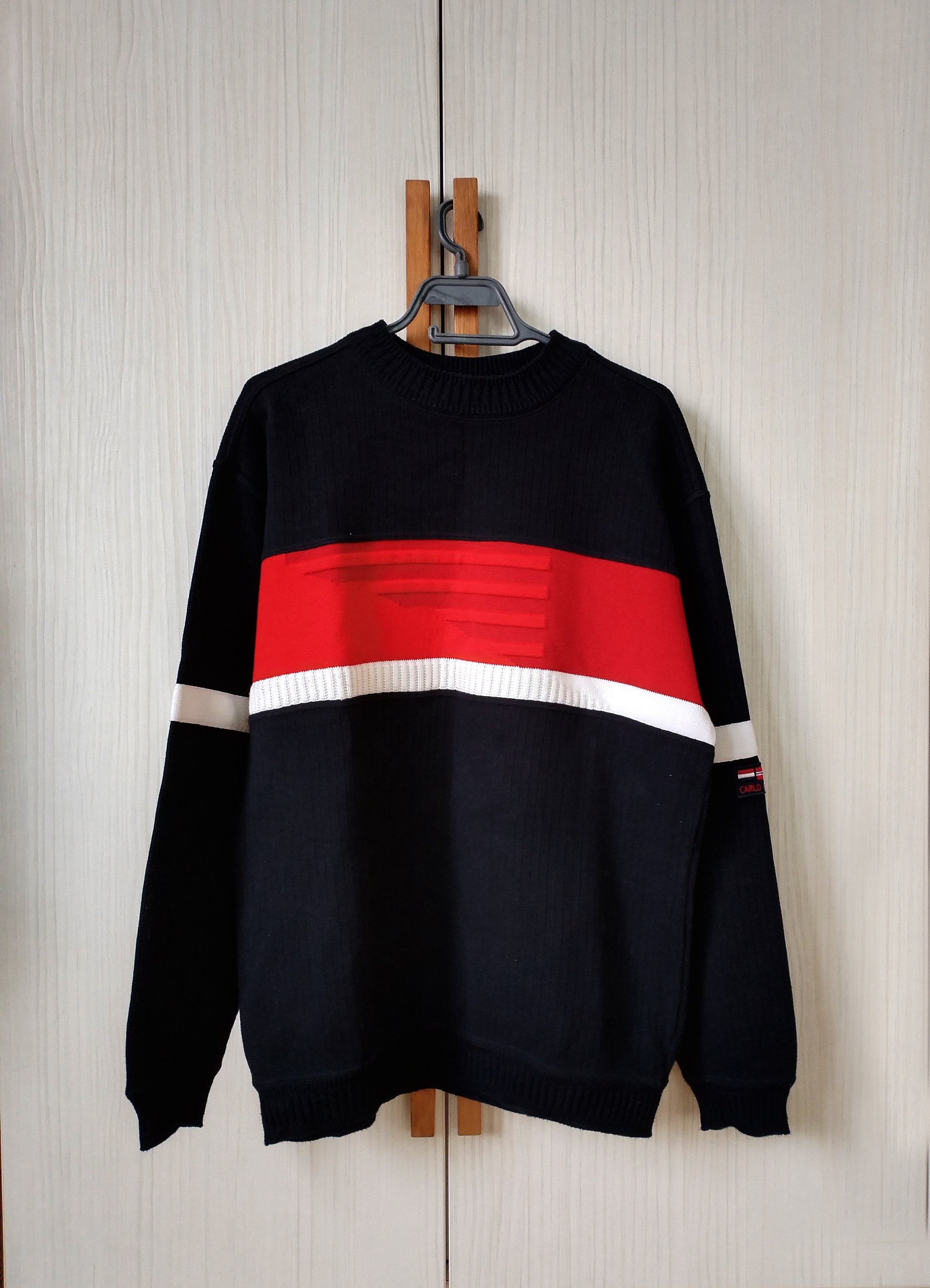 Bekleidung Carlo Colucci Pullover Rot Schwarz Vintage Carlo