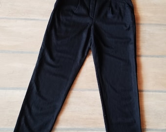 Vintage Escada Black Wool Trousers: High Waist Pants