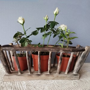 Vintage hölzerner handgeschnitzter Übertopf, Vintage Pflanzgefäß, rustikaler Pflanzenbehälter, handgefertigter Übertopf, Bauernhausdekor