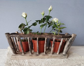 Vintage Hand Carved Wooden Planter Box: Rustic Farmhouse Decor