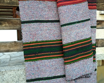Vintage Hand Woven Bulgarian Rug: Authentic Farmhouse Textile
