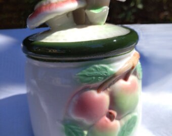 Vintage Ceramic Mushroom Jar: Rustic Kitchen Decor