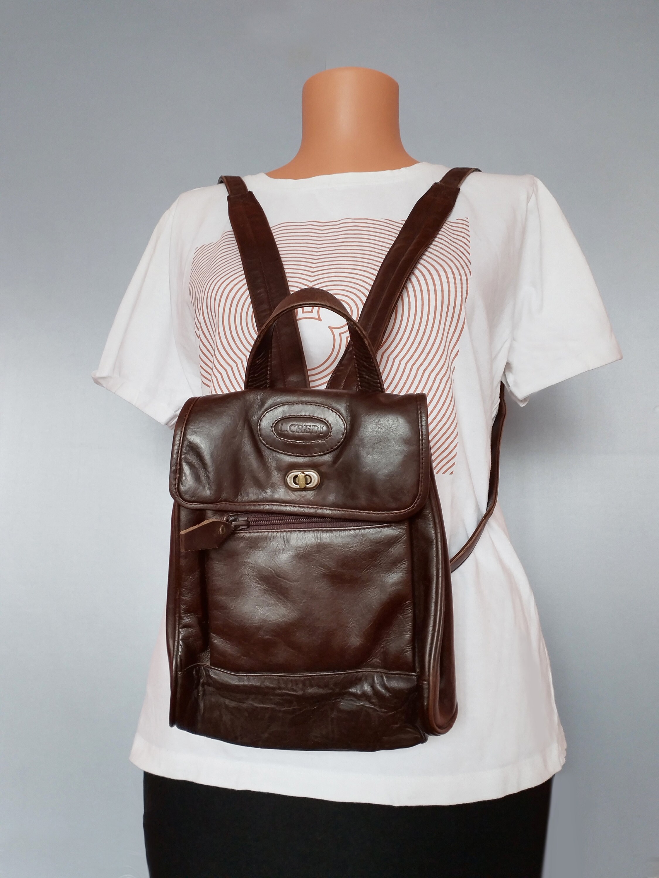 Vintage L. Credi Leather Small Backpack Mini Leather Backpack