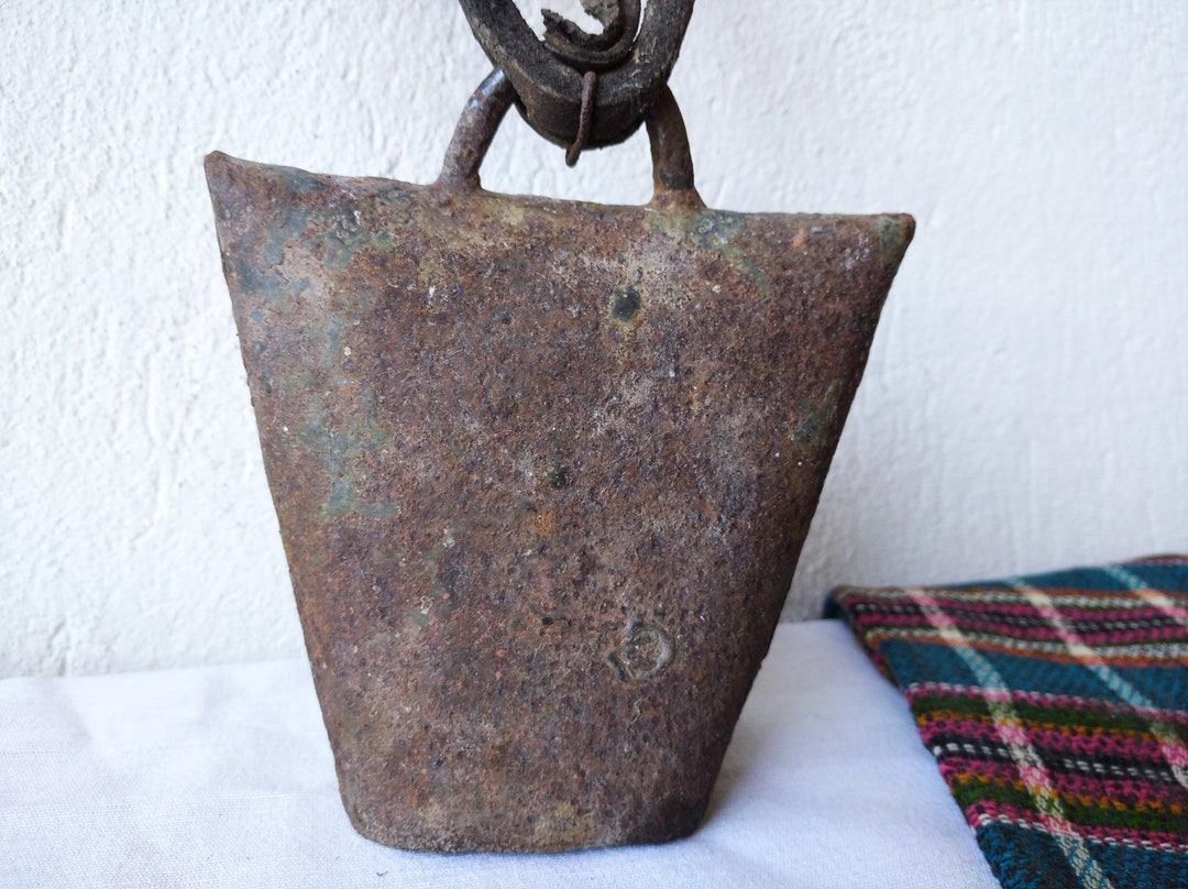 Square Rusted Cowbell Antique Hand Hammered Cowbell With Leather Collar: Farmhouse Decor - Etsy
