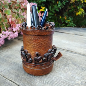 Vintage Leather Pencil  Holder, Dice Cup ,Handmade Pencil Bowl,Vintage Desk Organizer,Home Decor