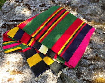 Vintage Handwoven Wool Rug: Bulgarian Folk Art Textile, Farmhouse Decor