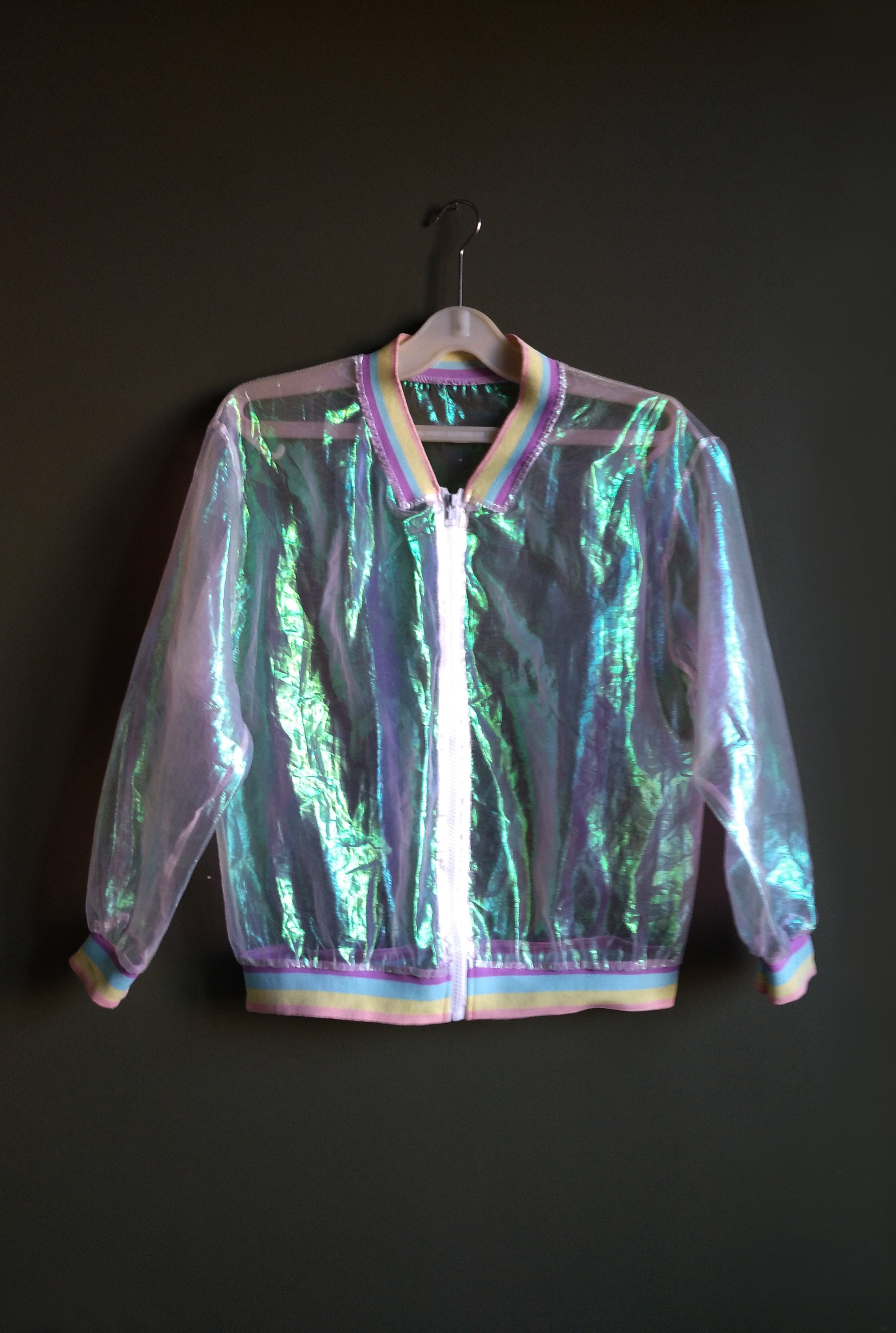 Transparent Holographic Rainbow Jacket, Iridescent Transparent