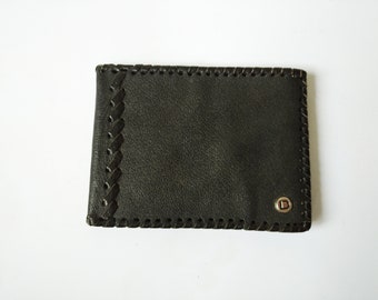 Cartera vintage de cuero negro repujado - Cartera de hombre hecha a mano de los años 70