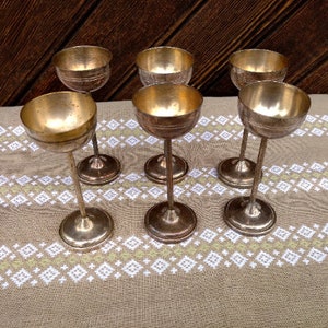 Vintage Silver Plated  Liquor Goblets ,Antique Set of 6  Cordial Goblet with Long Stem ,Vintage Liquor Goblets ,Home Decor