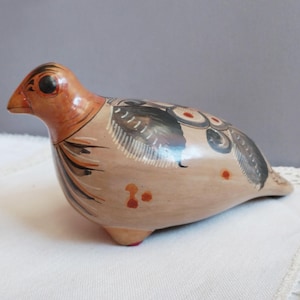 Vintage Tonala Pottery Bird ,Hand Painted Bird Made in Mexico ,Bird Figurine Colorful