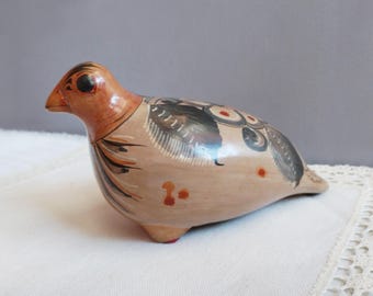 Vintage Tonala Pottery Bird Figurine: Hand-Painted Mexican Folk Art