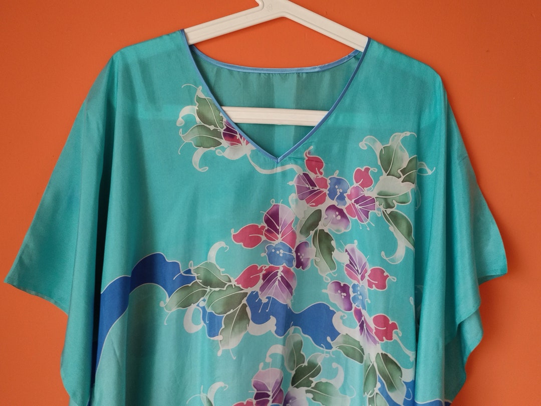 Painted Robe Hand-painted Floral Silk Kimono Robe: V-neck Maxi Dress - Etsy