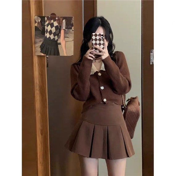 Vintage Sweater and Skirt Set Brown 
