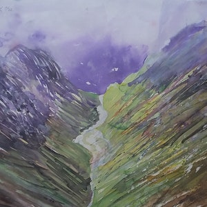 Coire Gabhail (la valle perduta) Bradenham nam Bian, Highlands, Scozia Acquerello 56x76cm