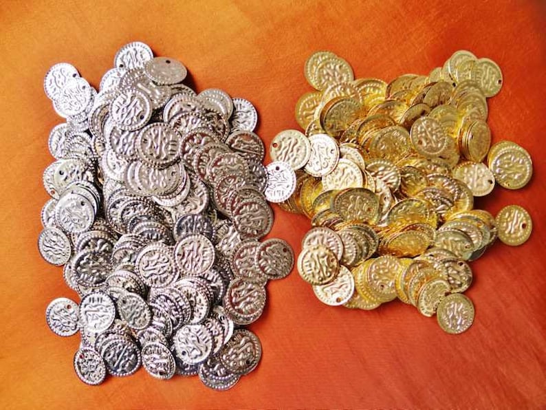 100 Gold/Silver Coins...Real Brass Belly Dance Hip Scarf Accessories Belt Costume Coin Beads image 3