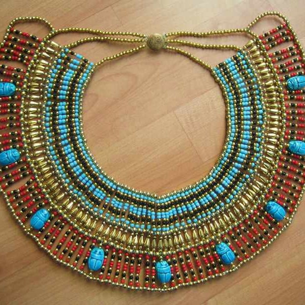 Precioso collar egipcio de danza del vientre gitano hecho a mano CLEOPATRA w / 9 escarabajos ... GRANDE