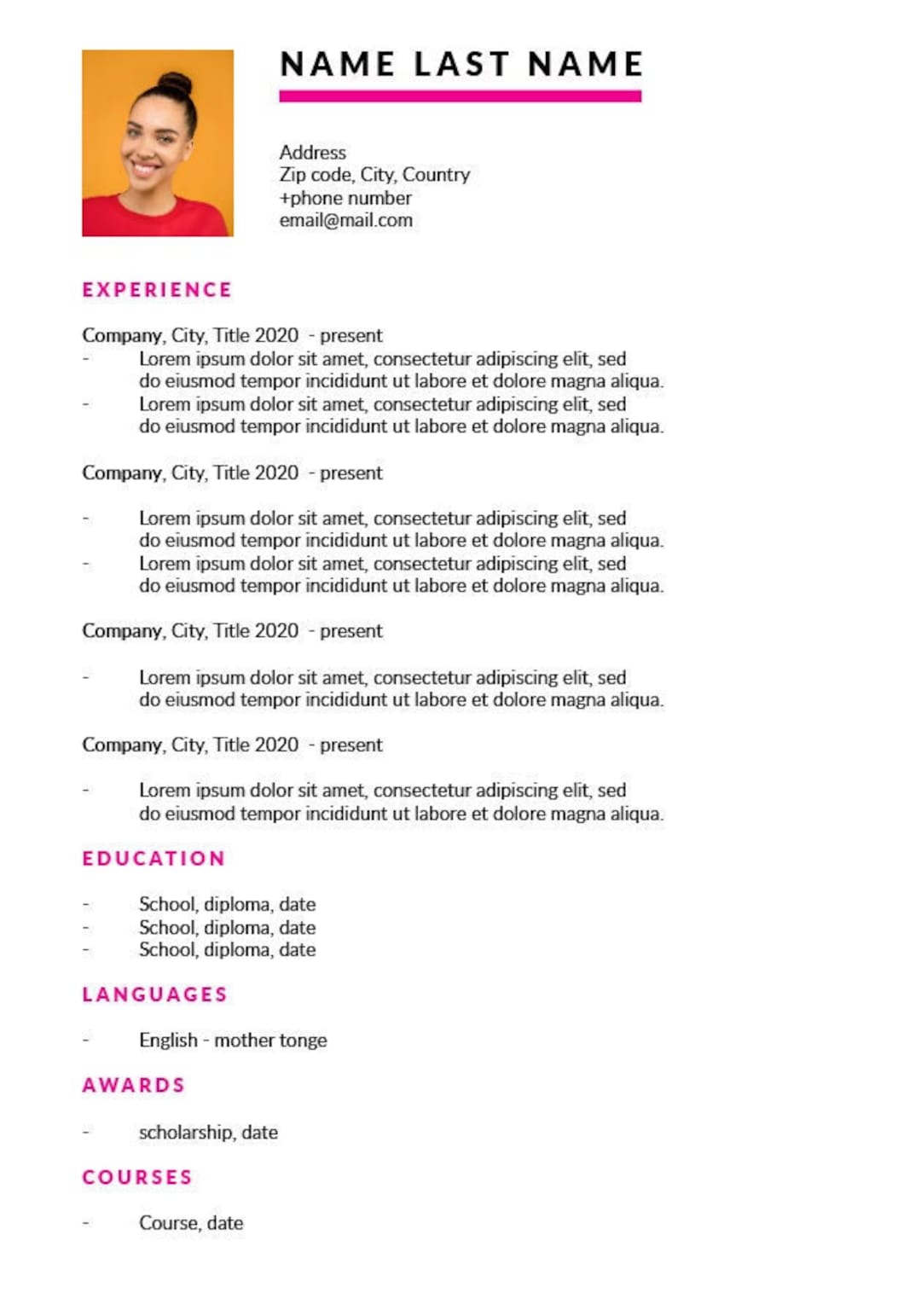 CV / Resume Indesign Template Etsy