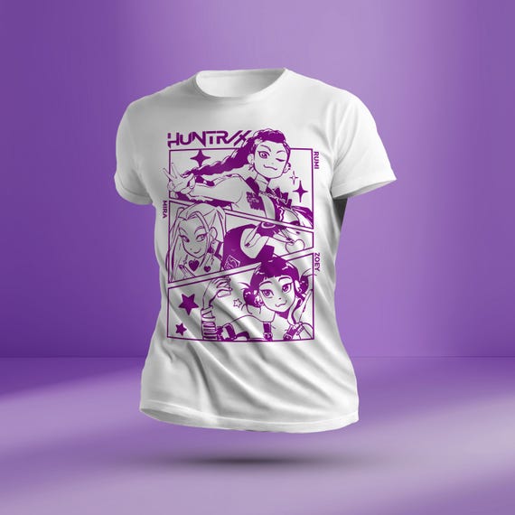 T-shirt Kpop Demon Hunters Huntrix - Merchandising Officiel | Coupe Classique, 100% Coton, Design Groupe
