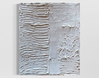 Handmade White Texture Painting: Plaster Art Study