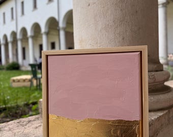 Quadro astratto rosa marshmallow e oro