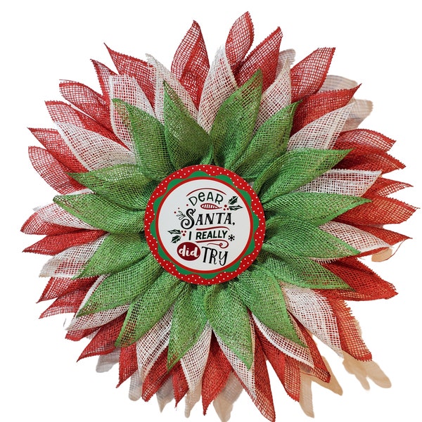 Santa wreath, holiday front door, holiday gift, Christmas gift, flower type