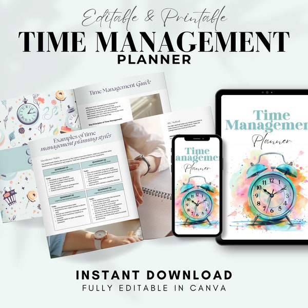 Time Management Planner, Time Optimization Journal, Editable Planner, Online Course Canva Templates, Editable Time Management Template