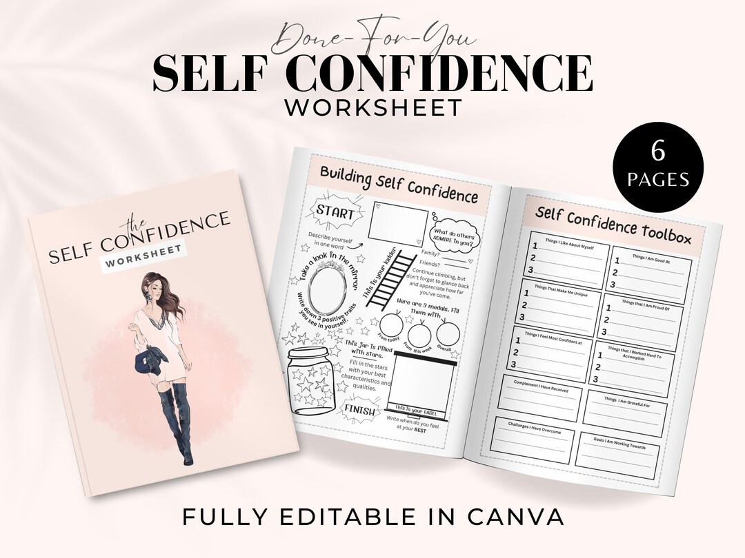 Self Confidence Worksheet Printable, Done for You Workbook, Content for