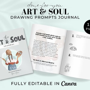 365 Art & Soul Journal, Creative Drawing Prompts Journal, Mindfulness Visual Journal, Stress Relief Visual Journal, Editable Canva Template