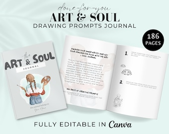 365 Art & Soul Journal, Creative Drawing Prompts Journal, Mindfulness Visual Journal, Stress Relief Visual Journal, Editable Canva Template