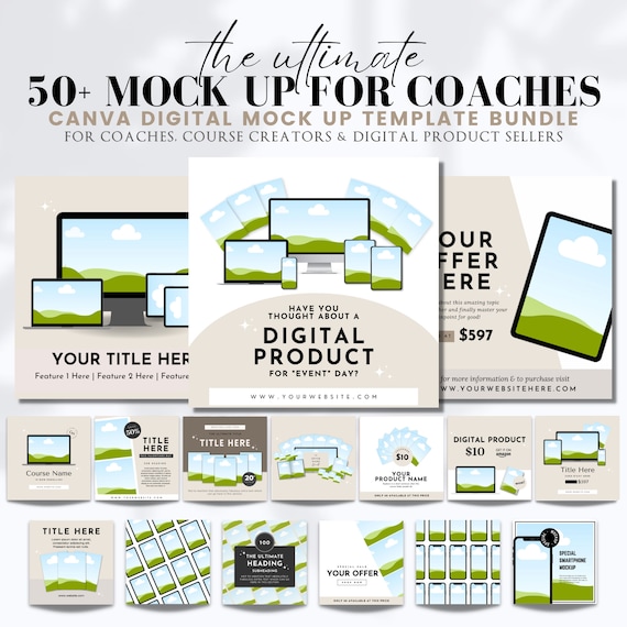 50+ Mockup Canva Template for Coaches, Course Creator Mockup, Digital Product Mockup, Canva Template Mockup Bundle, Online Course Mockup